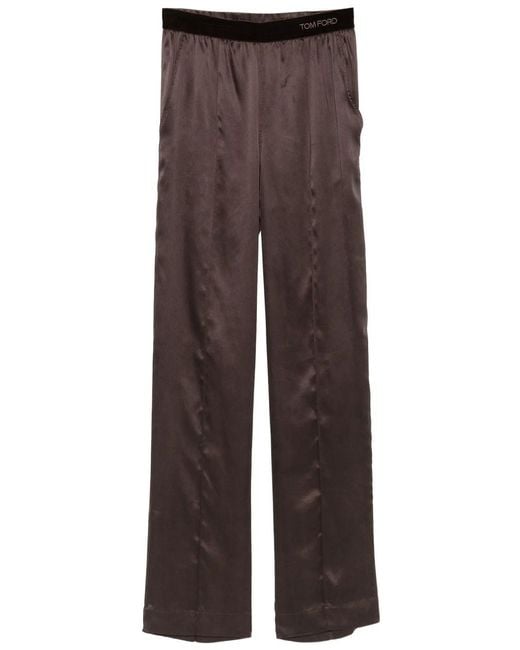 Tom Ford Brown Silk Satin Pyjama Style Pants