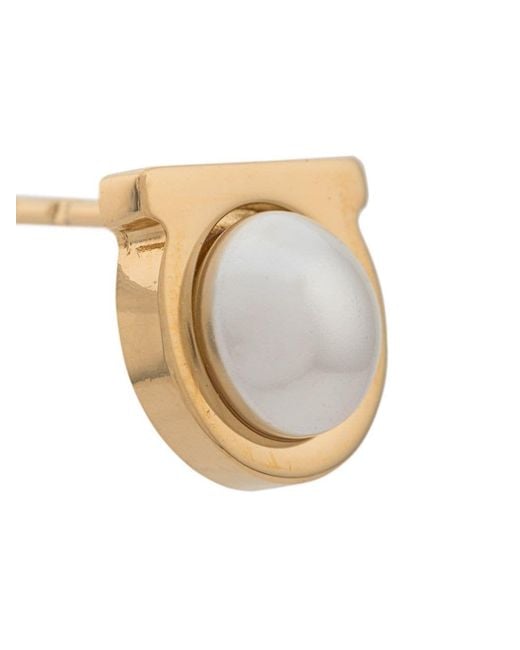 Ferragamo White Gancini Stud Earrings