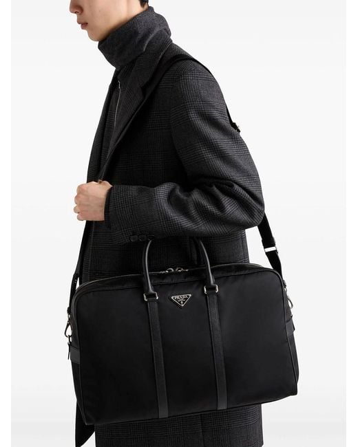 Prada Black Re-Nylon And Saffiano Leather Duffel Bag for men