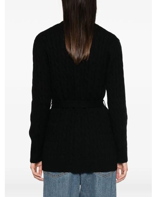 Valentino Garavani Black Cashmere Cable Knit Cardigan With Belt