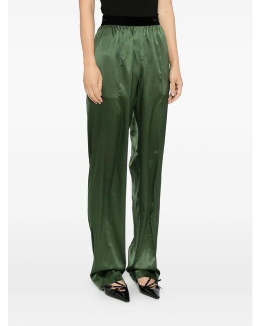 Tom Ford Green Moss Elasticated Logo Satin Pants