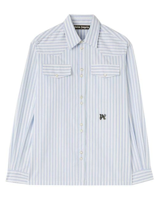 Palm Angels Blue Striped Shirt for men