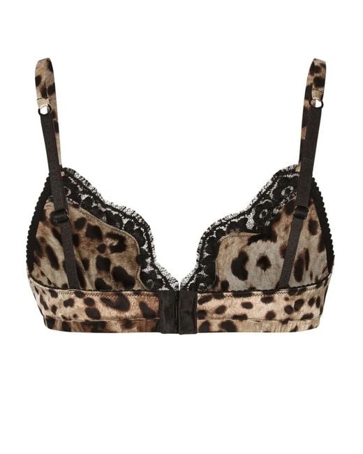Dolce & Gabbana Black Leopard-print Soft-cup Satin Bra With Lace Detailing