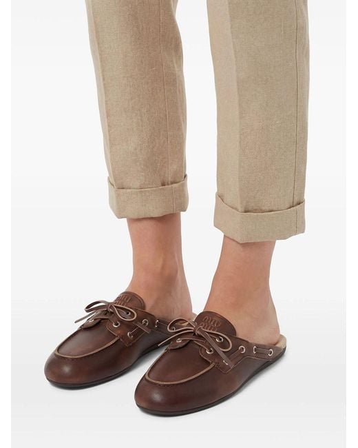 Miu Miu Brown Faded Leather Deck Mules