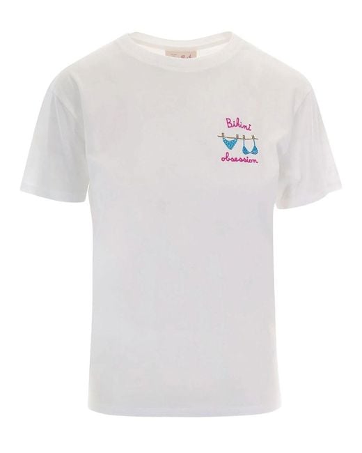 Mc2 Saint Barth White Emilie T-Shirt With Bikini Obsession Embroidery And Rhinestones