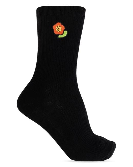 KENZO Black Crest Embroidered Cotton Socks for men