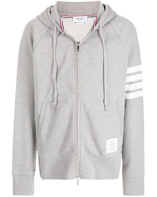 Thom Browne Gray Zip Hoodie With 4 Bar Light Grey for men