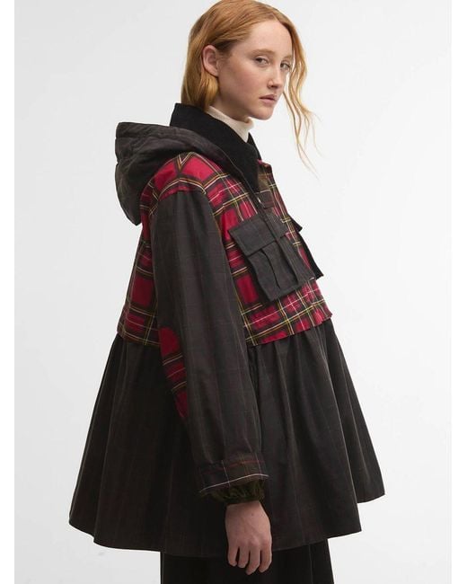 Barbour Black X Ganni: Waxed Jacket With Peplus And Tartan Details