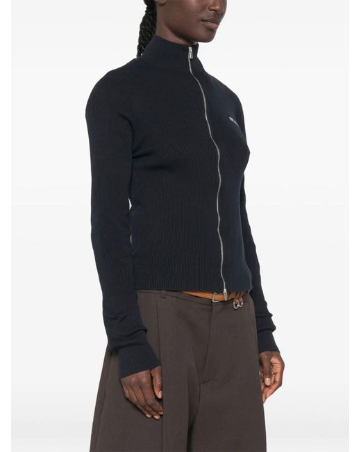 Miu Miu Black Ribbed Zip Cardigan