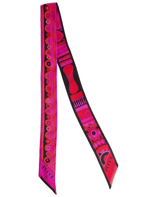Emilio Pucci Pink Silk Scarf With Mixed Prints