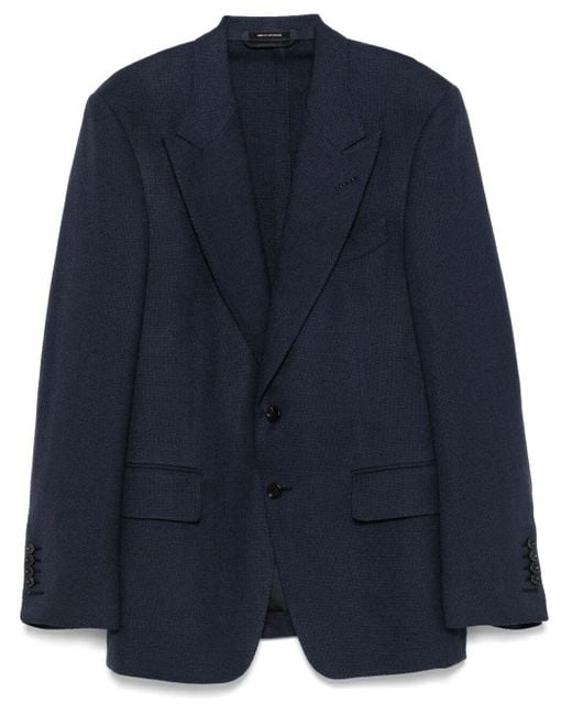 Tom Ford Blue Basketball Weave Shelton Wool Jacket for men