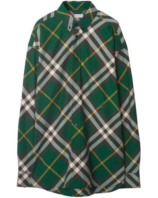 Burberry Green Check Motif Cotton Shirt for men