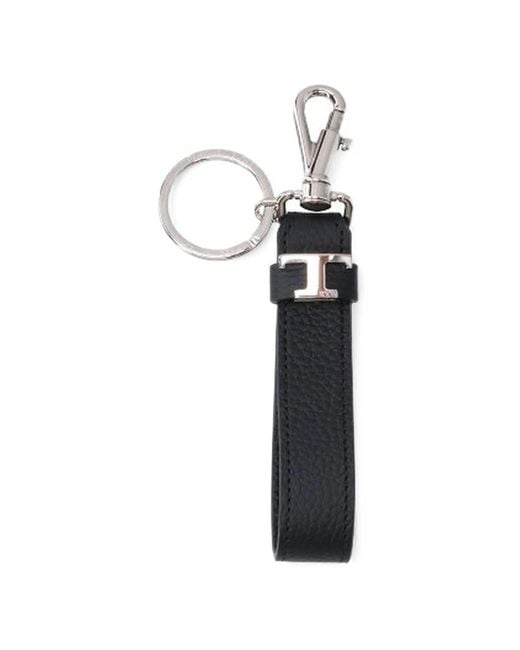 Tod's White Leather Lettering Keychain for men