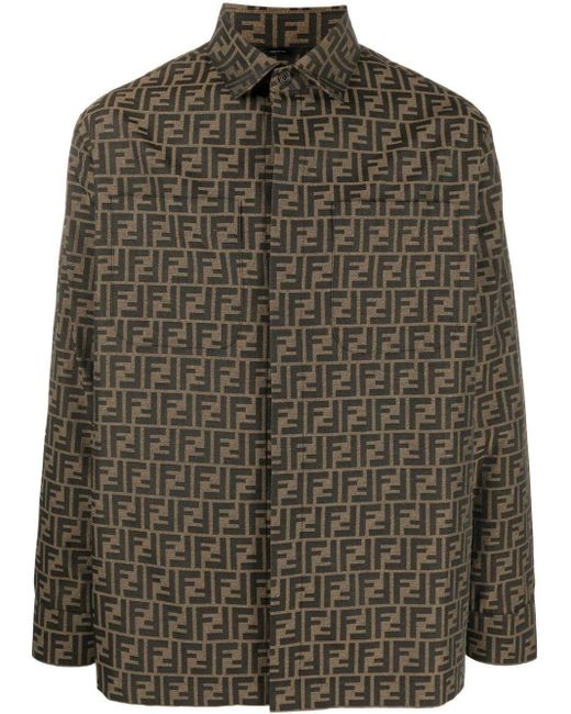 Fendi Green Ff Jacquard Fabric Shirt Jacket for men