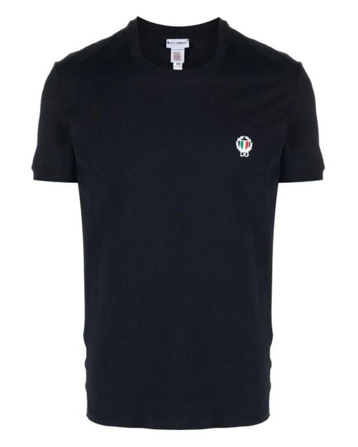 Dolce & Gabbana Black Logo-embroidered Stretch-cotton T-shirt for men