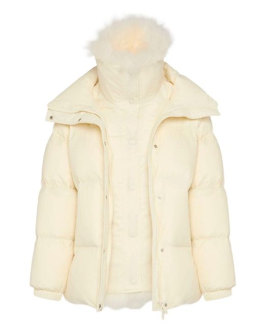 Yves Salomon Natural Ys Army Collection: Mid-Length Down Jacket With Removable Bib And Lambswool Trim Clothing