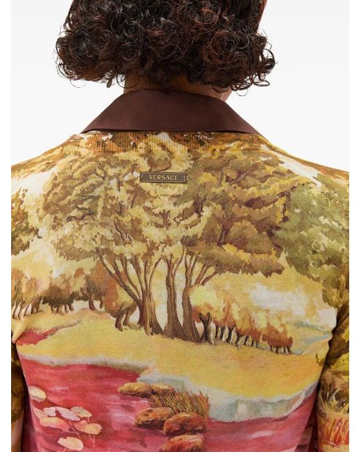 Versace Red "the Naturist" Print Silk Knit Cardigan
