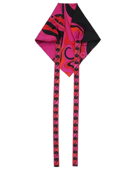 Emilio Pucci Red Orchidee Print Silk Bandana