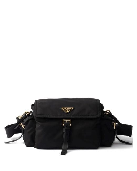Prada Black Explore Medium Re-Nylon Shoulder With Flap Bags