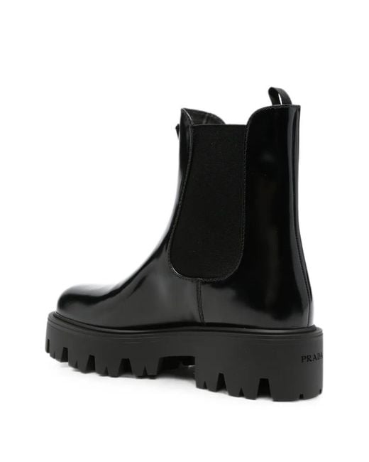 Prada Black Brushed Leather Ankle Boots