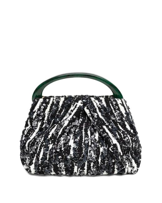 Dries Van Noten Black Small Pleated Jacquard Bag With Resin Handle