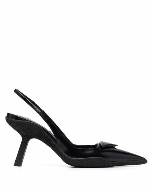 Prada Black Triangle Patch Slingback Pumps