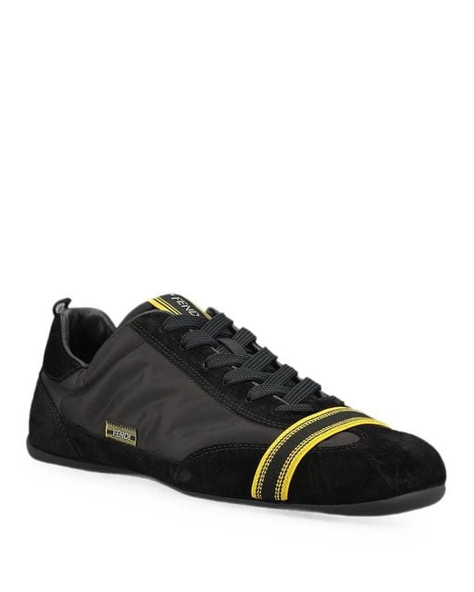 Fendi Black Wrap Low Top Sneaker In Suede And Fabric for men