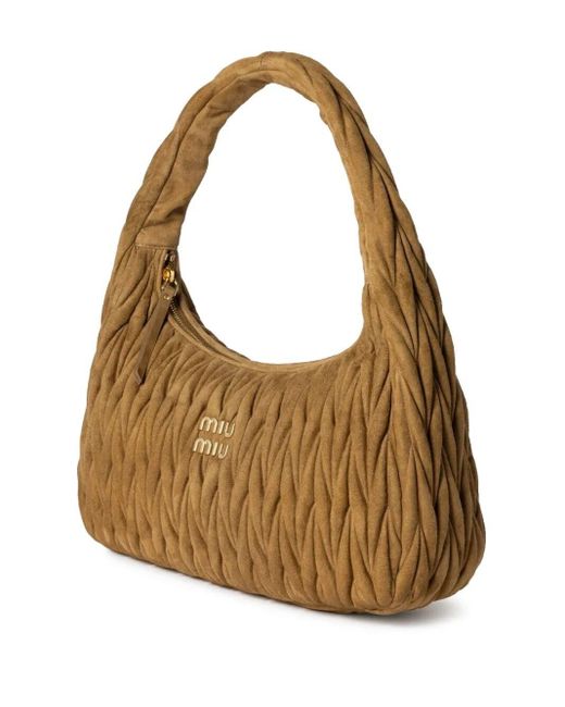 Miu Miu Brown Miumiu Wander Extra-Large Matelassã Suede Bag