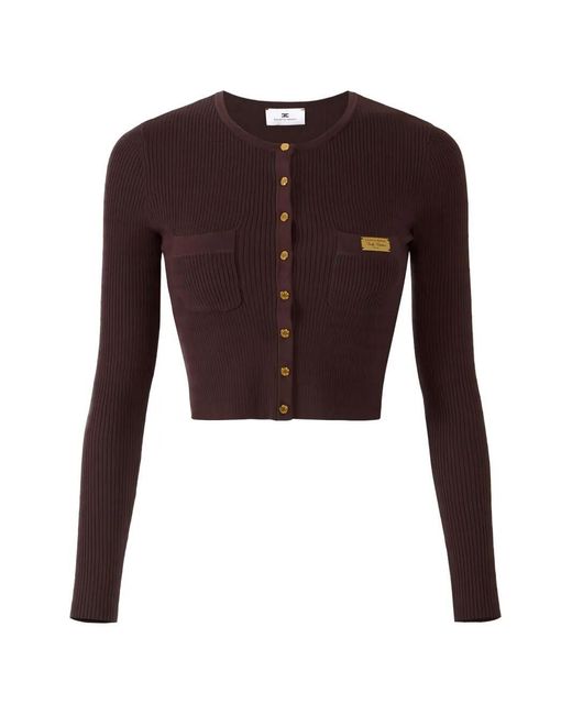 Elisabetta Franchi Purple Micro-Braided Knit Cropped Cardigan