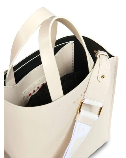 Marni White Mini Museo Leather Tote Bag