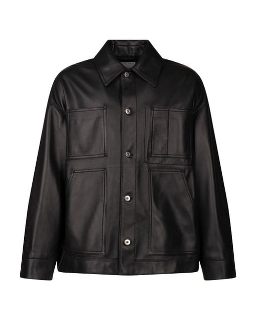 Bottega Veneta Black Pocket Detailed Leather Jacket for men