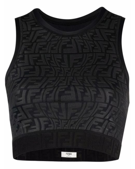 Fendi Black Ff-embossed Cropped Top