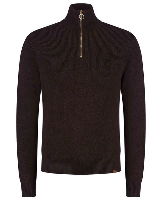 Paul & Shark Black Ribbed Half Zip Wool Blend Sweater for men