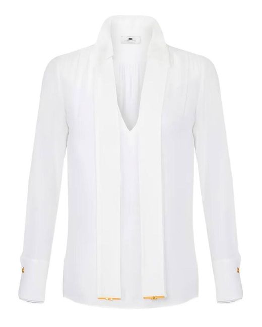 Elisabetta Franchi White Viscose Georgette Blouse With Sash Belt