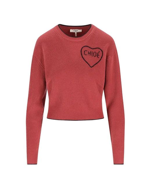 Chloé Red Heart Knitted Jumper