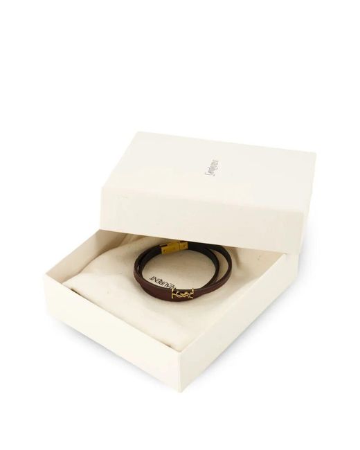 Saint Laurent White Burgundy Cassandre Wrap Bracelet