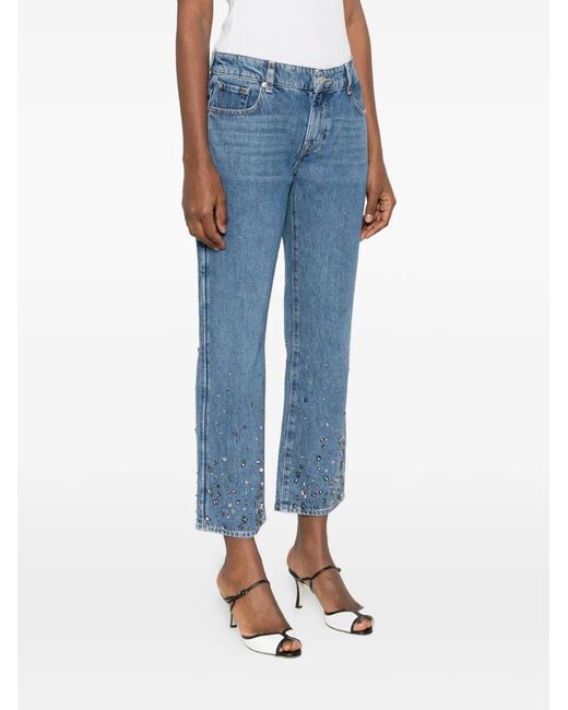 7 For All Mankind Blue Calie Embellished Ankle-Length And Straight Leg Jeans