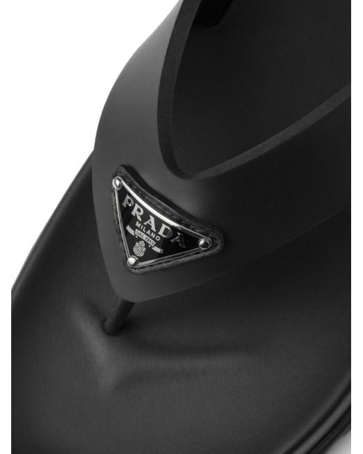 Prada Black Triangle-Logo Flip Flops