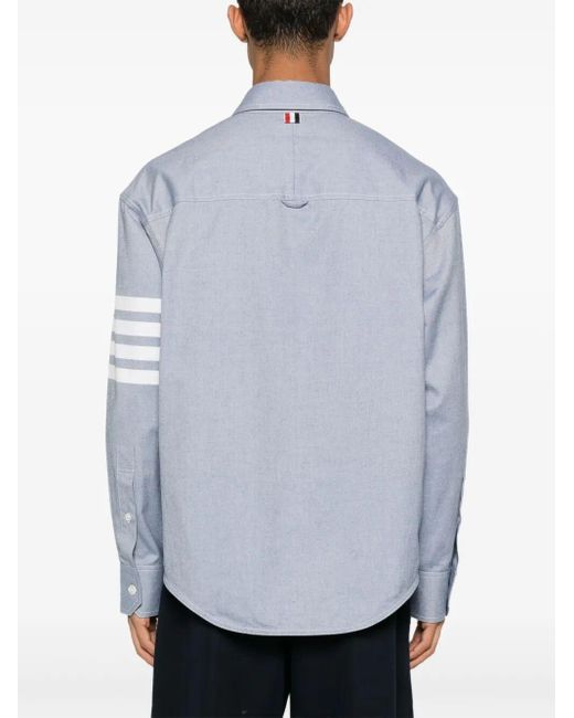 Thom Browne Blue Flannel Shirt With Four-Stripe Detail for men