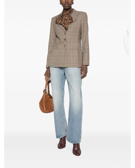 Etro Brown Single-Breasted Check Pattern Wool Blend Jacket