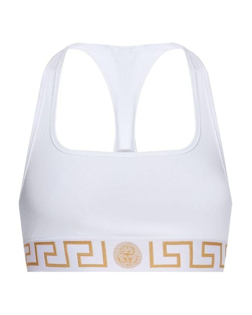 Versace White Greek Border Scoop Bralette Clothing
