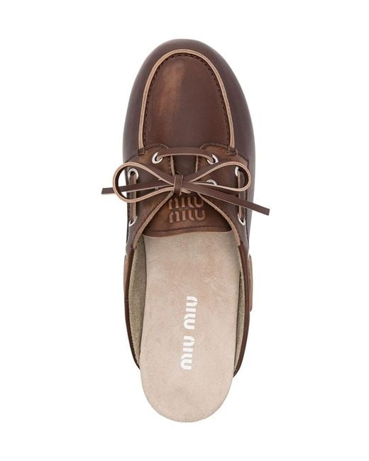 Miu Miu Brown Faded Leather Deck Mules