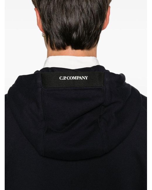 C P Company Black Diagonal Raised Fleece Hooded Lens Sweatshirt for men