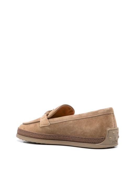 Tod's Brown Cord Weaving T Ring Suede Loafers Shoes