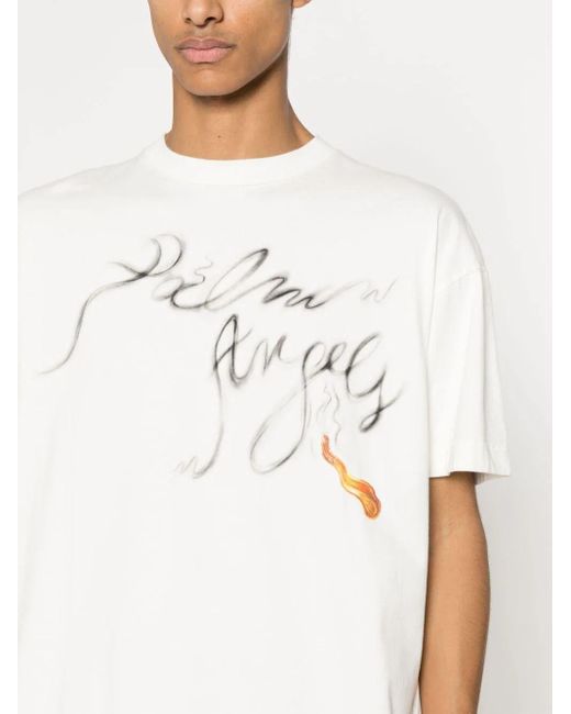 T-Shirt Foggy Con Stampa di Palm Angels in White da Uomo