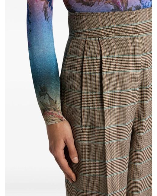 Etro Natural Stretch Wool Pants With Houndstooth Pattern