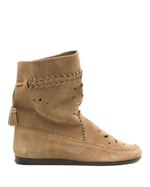Isabel Marant Brown Woosta Suede Low Boots With Perforated-Detail