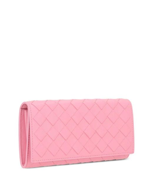 Bottega Veneta Pink Braided Wallet With Large Flap Accessories