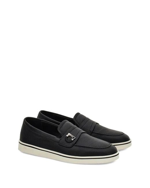Ferragamo Black Leather Loafers for men