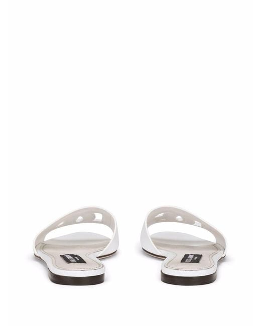 Dolce & Gabbana White Dg Logo Leather Sandal